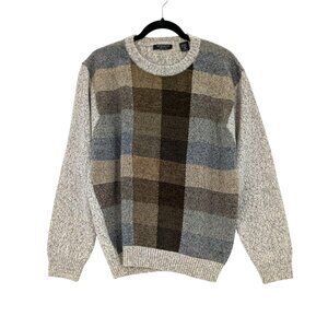 Vintage Chunky Knit Men Size M Check Plaid Pullover Wool Blend Italy Academia